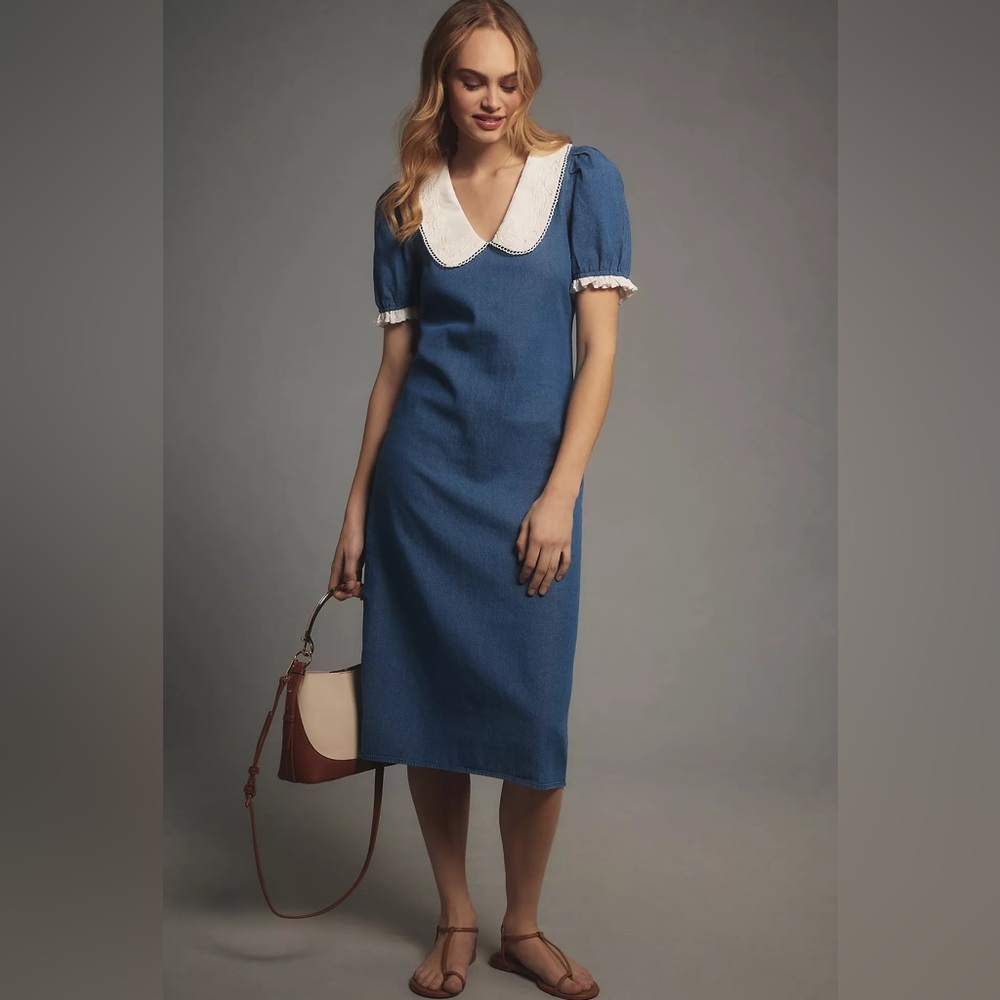 Porridge Short-Sleeve Collared Slim Midi Dress NWT Size Small